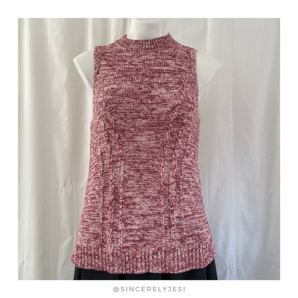 LOFT ▪ Red & White Marled Textured Knit Sleeveless Chic Pullover Sweater Vest